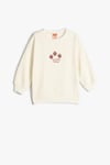 Koton Kız Bebek Sweatshirt Uzun Kollu Bisiklet Yaka Baskı Detaylı Şardonlu Pamuklu