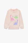 Koton Kız Bebek Uzun Kollu Bisiklet Yaka Dinozor Baskılı Şardonlu Pamuklu Sweatshirt