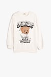 Koton Kız Çocuk Ayıcık Baskılı Sweatshirt Uzun Kollu Bisiklet Yaka Şardonlu