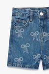 Koton Kız Çocuk Fiyonk Baskılı Taş Detaylı Pamuklu Denim Şort