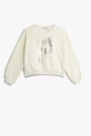 Koton Kız Çocuk Oversize Sweatshirt Uzun Kollu Bisiklet Yaka Parlak Baskılı Şardonlu