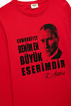 Koton Kız Çocuk Pamuklu Uzun Kollu Bisiklet Yaka Atatürk Baskılı Tişört