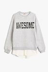 Koton Kız Çocuk Sweatshirt Baskılı Bisiklet Yaka Gömlek Etek Ucu Detaylı Şardonlu
