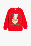 Koton Kız Çocuk Sweatshirt Bisiklet Yaka Kedi Baskılı
