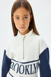 Koton Kız Çocuk Sweatshirt Dik Yaka Yarım Fermuarlı Şehir Baskılı Uzun Kollu