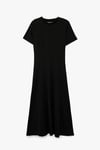 Koton Krep Scuba Kumaş Slim Fit Kısa Kollu Bisiklet Yaka Midi Kloş Elbise