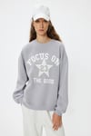 Koton Oversize Bisiklet Yaka Sweatshirt Kolej Baskılı Şardonlu