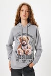 Koton Oversize Kapüşonlu Sweatshirt Ayı Baskılı Sloganlı Şardonlu