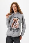 Koton Oversize Kapüşonlu Sweatshirt Ayı Baskılı Sloganlı Şardonlu