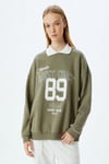 Koton Polo Yaka Sweatshirt Oversize Slogan Baskılı Şardonlu