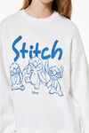 Koton Şardonlu Stitch Lisanslı Bisiklet Yaka Baskılı Oversize Sweatshirt