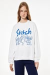 Koton Şardonlu Stitch Lisanslı Bisiklet Yaka Baskılı Oversize Sweatshirt