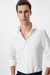 Koton Slim Fit Gömlek Yarım İtalyan Yaka Düğmeli Dokulu