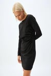 Koton Uzun Kollu Mini Elbise Drape Detaylı Yuvarlak Yaka Slim Fit Krep Scuba Kumaş