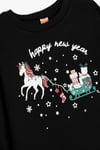 KotonKız Bebek Sweatshirt Yılbaşı Baskılı Uzun Kollu Bisiklet Yaka Pamuklu Şardonlu