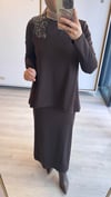 Nurcan Çetin Kalem Etekli Takım Kahverengi