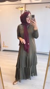 Nurcan Çetin Şifon Detaylı Elbise Haki