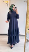 Nurcan Çetin Şifon Detaylı Elbise Mavi