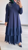 Nurcan Çetin Şifon Detaylı Elbise Mavi