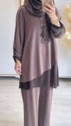 Pamuk Lakos Şifon Detaylı Takım Kahverengi - 1377