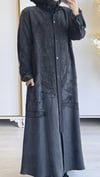 Qupra İpek Desenli Ferace Siyah - 1380