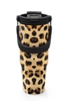 Coral High Kahverengi Leopar Desenli Pipetli ve Direkt İçim Çelik Termos 900 ml 38719