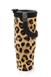 Coral High Kahverengi Leopar Desenli Pipetli ve Direkt İçim Çelik Termos 900 ml 38719