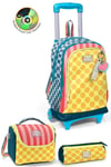 Coral High Kids Çok Renkli Dama Çizgi Puantiye Desenli Çekçekli 3'lü Çanta Seti SET0134004
