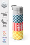 CORAL HİGH KİDS ÇOK RENKLİ DAMA ÇİZGİ PUANTİYE DESENLİ ÇEKÇEKLİ 500 ml ÇELİK TERMOSLU 4'LÜ ÇANTA SETİ