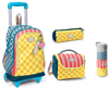 CORAL HİGH KİDS ÇOK RENKLİ DAMA ÇİZGİ PUANTİYE DESENLİ ÇEKÇEKLİ 500 ml ÇELİK TERMOSLU 4'LÜ ÇANTA SETİ