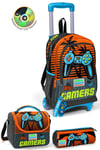 CORAL HİGH KİDS GRİ TURUNCU GAMER DESENLİ ÇEKÇEKLİ 3'LÜ ÇANTA SETİ 