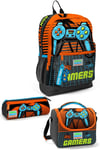 CORAL HİGH KİDS GRİ TURUNCU GAMER DESENLİ 3'LÜ OKUL ÇANTA SETİ 