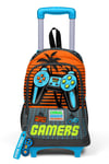CORAL HİGH KİDS GRİ TURUNCU GAMER DESENLİ ÇEKÇEKLİ 3'LÜ ÇANTA SETİ 