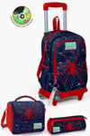 Coral High Kids Lacivert Kırmızı Örümcek Desenli Üç Bölmeli Çekçekli 3'lü Çanta Seti SET0123920