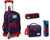 CORAL HİGH KİDS LACİVERT KIRMIZI ÖRÜMCEK DESENLİ ÜÇ BÖLMELİ ÇEKÇEKLİ 500 ml ÇELİK TERMOSLU 4'LÜ ÇANTA SETİ