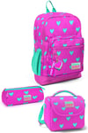 CORAL HİGH KİDS NEON PEMBE SU YEŞİLİ KALP DESENLİ 3'LÜ OKUL ÇANTA SETİ
