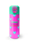 CORAL HİGH KİDS NEON PEMBE SU YEŞİLİ KALP DESENLİ ÇELİK TERMOSLU 4'LÜ OKUL ÇANTA SETİ