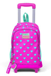 Coral High Kids Neon Pembe Su Yeşili Kalp Desenli Üç Bölmeli Çekçekli Okul Sırt Çantası 23133
