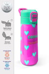 CORAL HİGH KİDS NEON PEMBE SU YEŞİLİ KALP DESENLİ ÇELİK TERMOSLU 4'LÜ OKUL ÇANTA SETİ