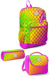 CORAL HİGH KİDS NEON RENKLİ DAMA DESENLİ 3'LÜ OKUL ÇANTA SETİ 