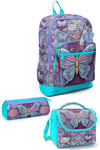 CORAL HİGH KİDS PASTEL RENKLİ KELEBEK DESENLİ DESENLİ 3'LÜ OKUL ÇANTA SETİ