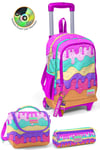 CORAL HİGH KİDS PEMBE RENGARENK DONDURMA DESENLİ ÇEKÇEKLİ 3'LÜ ÇANTA SETİ 