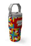 CORAL HİGH KİDS RENKLİ BLOK DESENLİ  600 ml ÇELİK TERMOSLU 4'LÜ ÇEKÇEKLİ OKUL ÇANTA SETİ SETİ