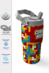CORAL HİGH KİDS RENKLİ BLOK DESENLİ  600 ml ÇELİK TERMOSLU 4'LÜ ÇEKÇEKLİ OKUL ÇANTA SETİ SETİ