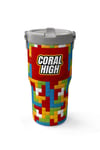 CORAL HİGH KİDS RENKLİ BLOK DESENLİ  600 ml ÇELİK TERMOSLU 4'LÜ ÇEKÇEKLİ OKUL ÇANTA SETİ SETİ