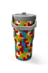 CORAL HİGH KİDS RENKLİ BLOK DESENLİ  600 ml ÇELİK TERMOSLU 4'LÜ ÇEKÇEKLİ OKUL ÇANTA SETİ SETİ
