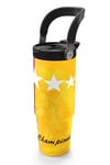 Coral High Kids Sarı Kırmızı 5 Yıldız Aslan Taraftar Desenli Pipetli ve Direkt İçim Çelik Termos 900 ml 38731