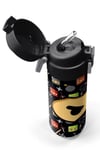 CORAL HİGH KİDS SİYAH NİNJA DESENLİ ÇEKÇEKLİ 500 ml ÇELİK TERMOSLU 4'LÜ ÇANTA SETİ