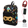 Coral High Kids Siyah Ninja Desenli Dört Bölmeli USB'li Okul Sırt Çantası 23285