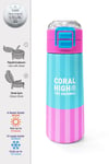 CORAL HİGH KİDS TURKUAZ PEMBE ÇİZGİLİ 500 ml ÇELİK TERMOSLU 4'LÜ OKUL ÇANTA SETİ 